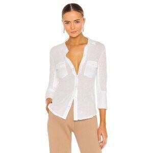 JAMES PERSE White 100% Cotton Voile Ribbed Panel Button Up Combo Shirt, Size 3/L
